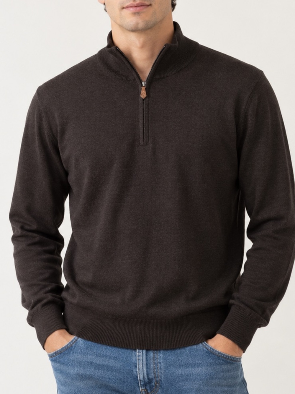 Brooks Brothers Saxxon Wool Men’s XL Brown Quarter Zip Sweater 100% Wool